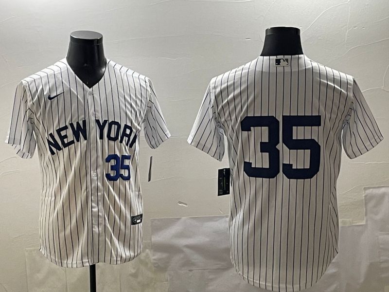Men New York Yankees 35 No Name White Stripe Game 2025 Nike MLB Jersey style 3162